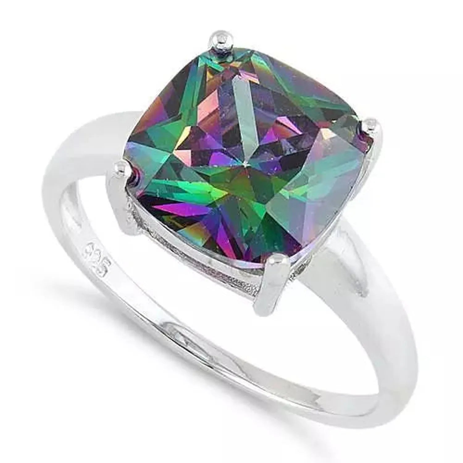 Sterling Silver Cushion Cut Rainbow Topaz CZ Ring - Melchior Jewellery