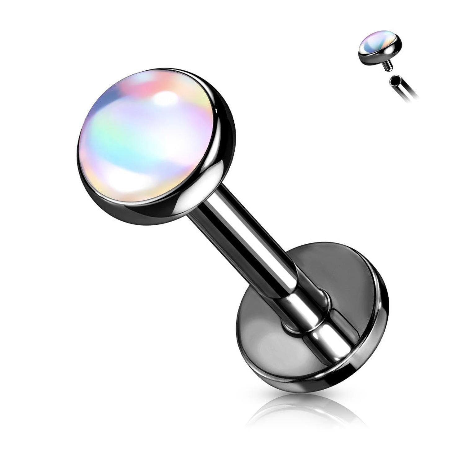 Melchior Jewellery flat back labret with iridescent stone in polished silver for body piercing