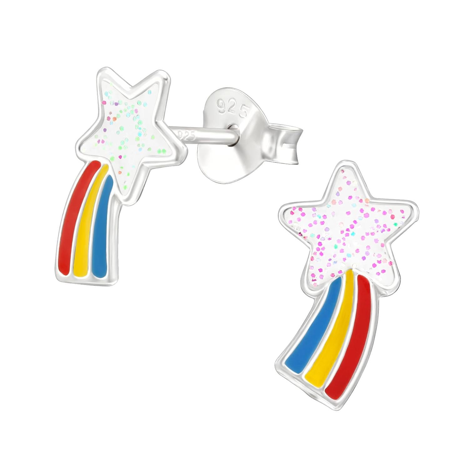 Sterling silver multicolour Silver Shooting Star Childrens Earrings from Melchior Jewellery