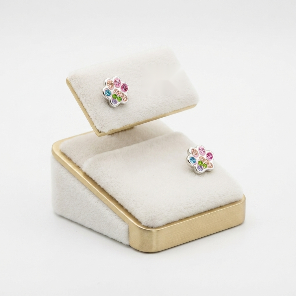 Children's Sterling Silver Rainbow Paw Screw Back Earrings