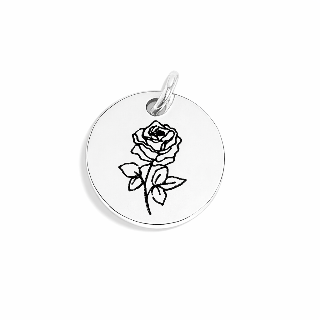 Stainless Steel Engraved Birth Flower Pendant Charm - Melchior Jewellery