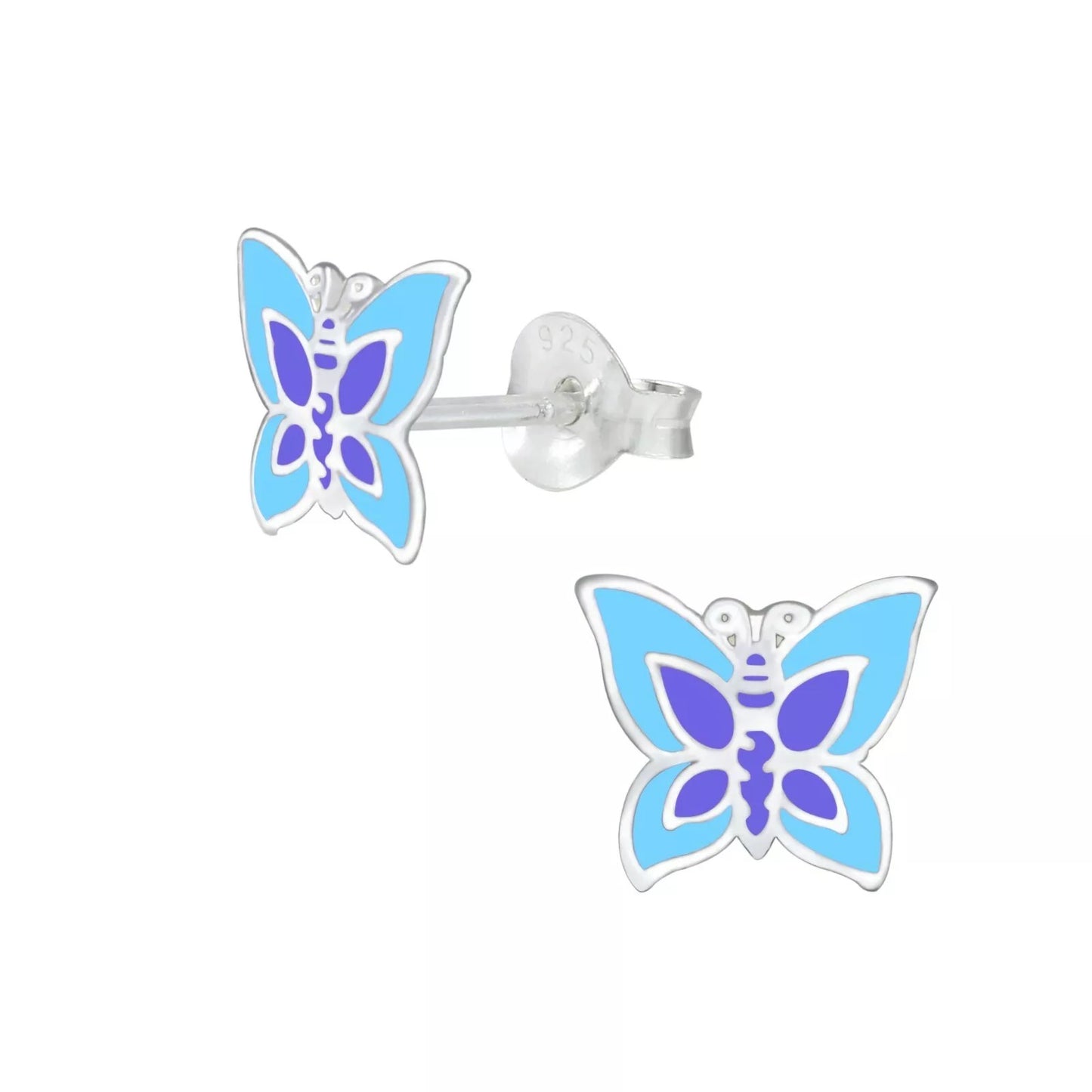 Girl's Sterling Silver Blue Butterfly Stud Earrings - Melchior Jewellery