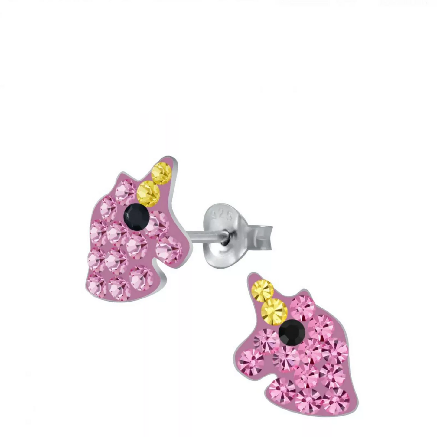 Children's Sterling Silver Pink Crystal Unicorn Stud Earrings - Melchior Jewellery