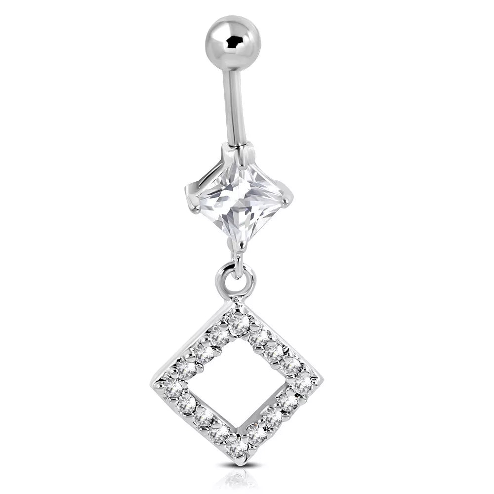 Stainless Steel CZ Diamond Shape Navel Belly Bar