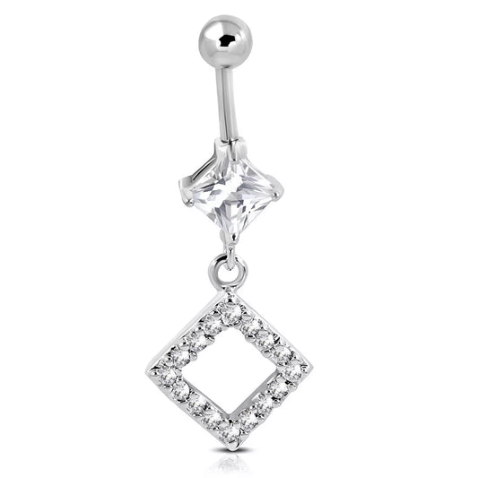 Stainless Steel CZ Diamond Shape Navel Belly Bar - Melchior Jewellery