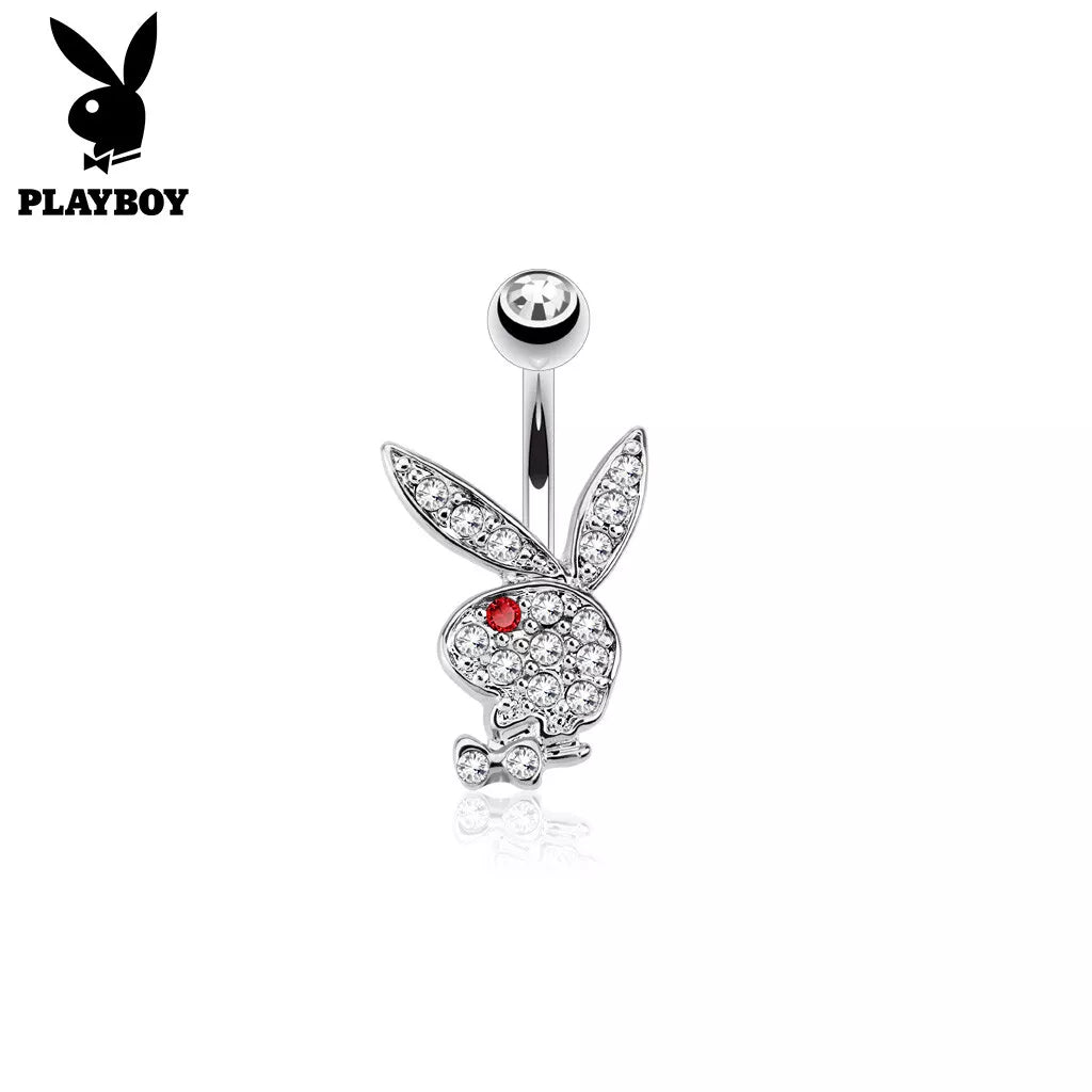 Stainless Steel CZ Playboy Bunny Piercing Belly Bar