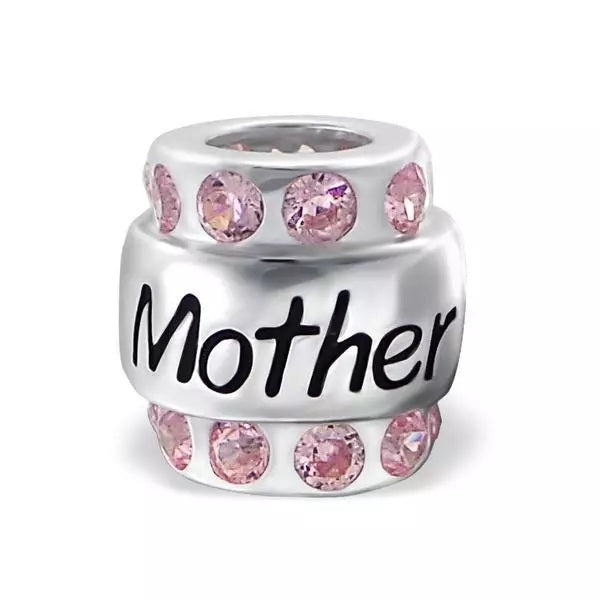 Sterling Silver "Mother" CZ Pink Charm Bead - Melchior Jewellery