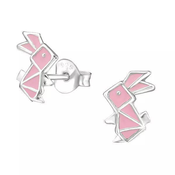 Children's Sterling Silver "Pink Bunny Rabbit" Stud Earrings