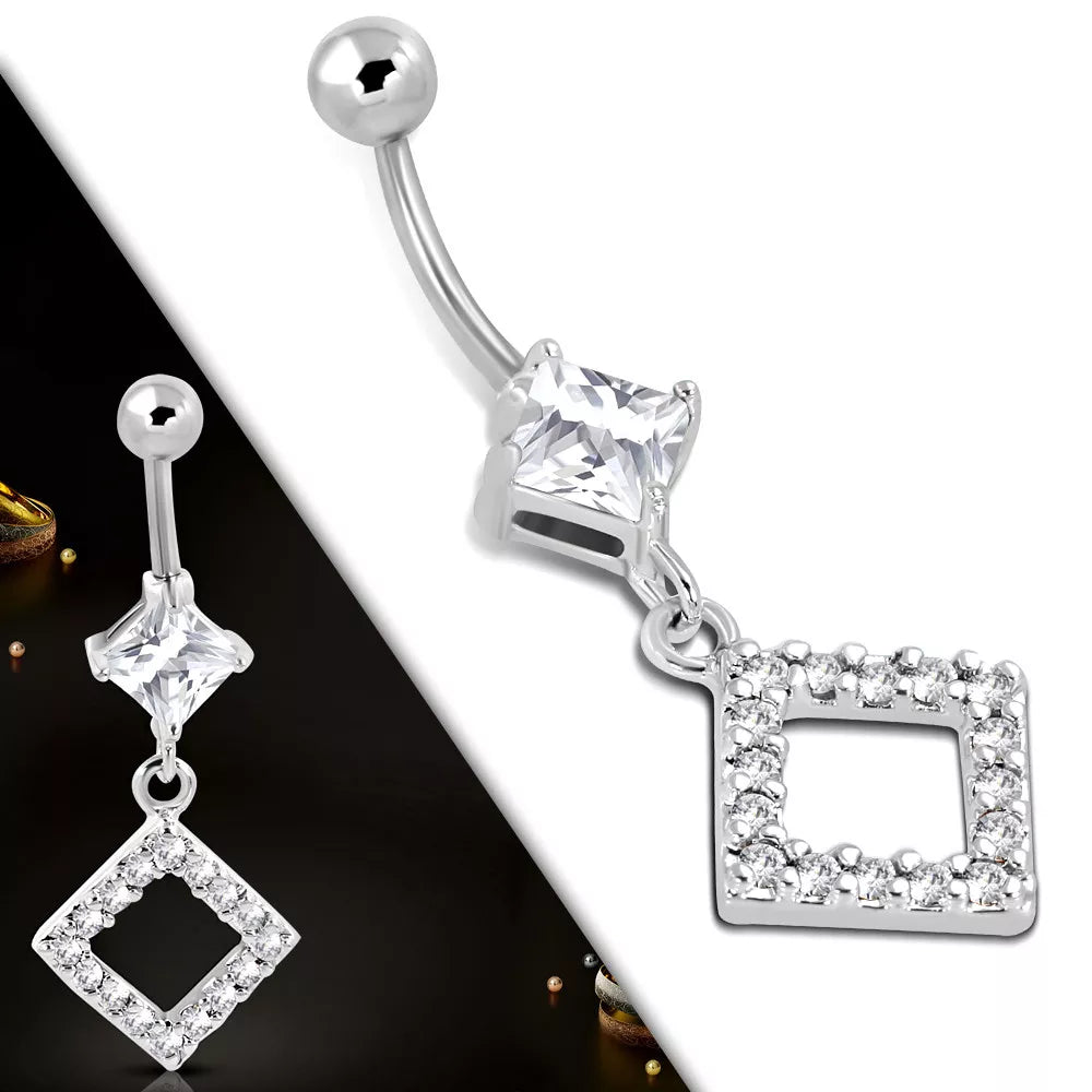 Stainless Steel CZ Diamond Shape Navel Belly Bar