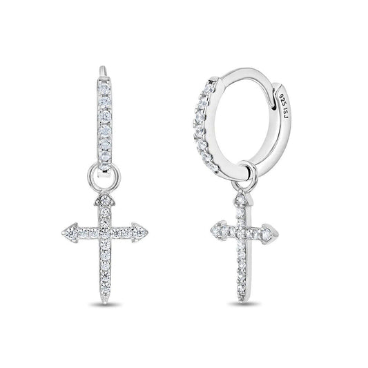 Sterling Silver Girls CZ Dangle Cross Earrings - Melchior Jewellery