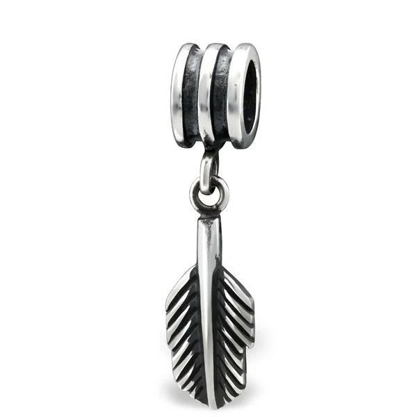 Sterling Silver Hanging Feather Charm Bead