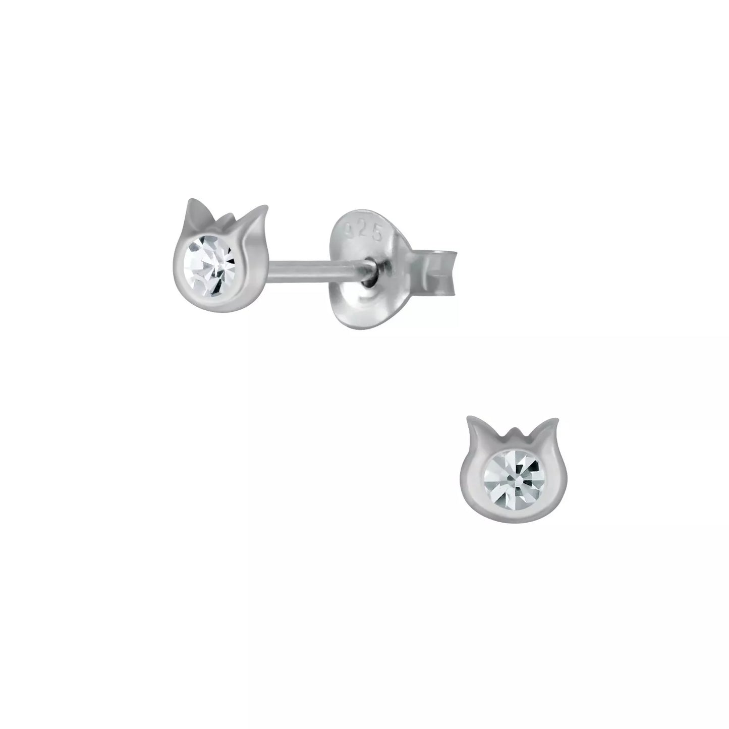 Children's Sterling Silver Tiny Crystal Cat Head Stud Earrings - Melchior Jewellery