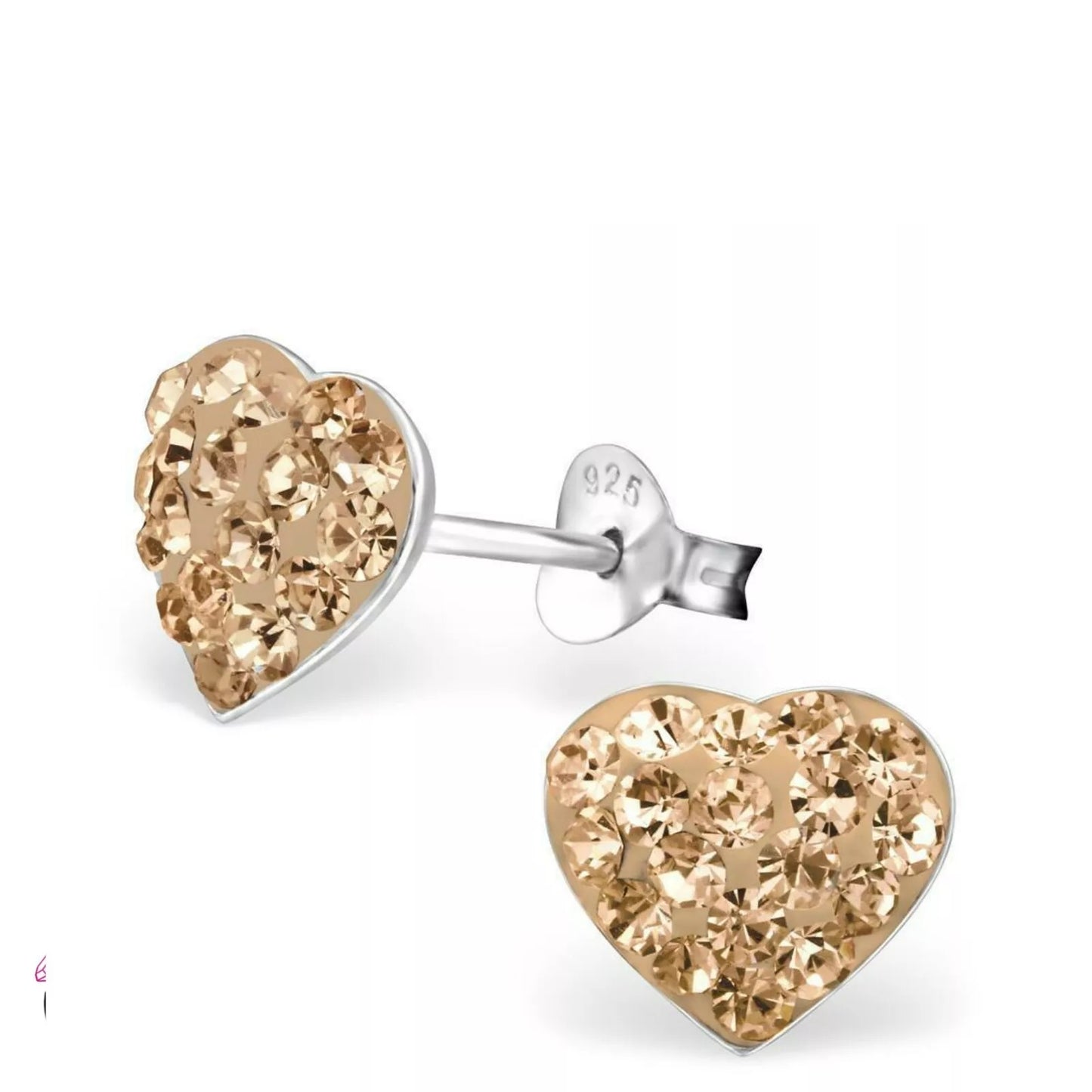 Girl's Sterling Silver Peach Crystal Heart Stud Earrings - Melchior Jewellery