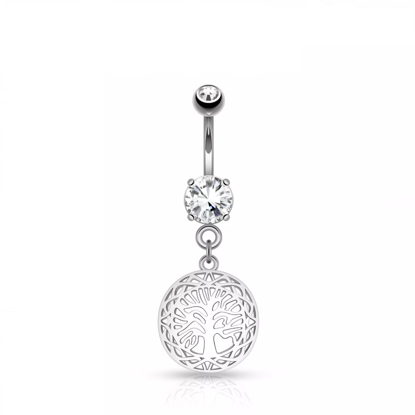 Stainless Steel Tree Of Life Dangle Piercing Belly Bar