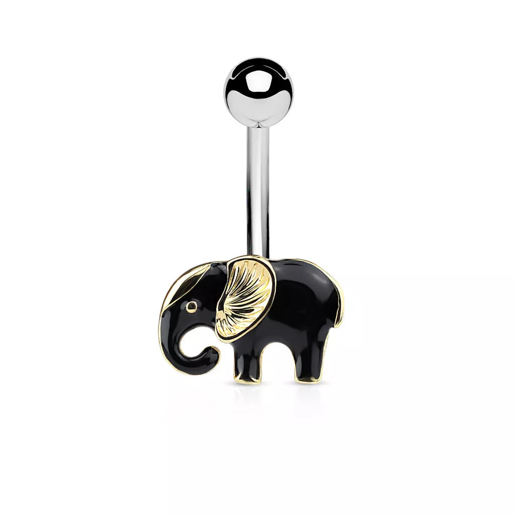 Stainless Steel Black Enamel Elephant Piercing Belly Bar