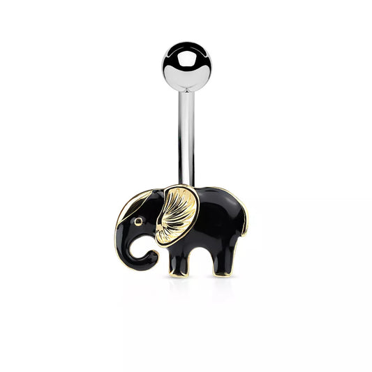 Stainless Steel Black Enamel Elephant Piercing Belly Bar - Melchior Jewellery