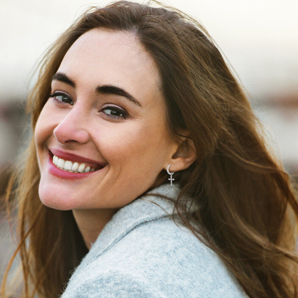 Sterling Silver Girls CZ Dangle Cross Earrings - Melchior Jewellery