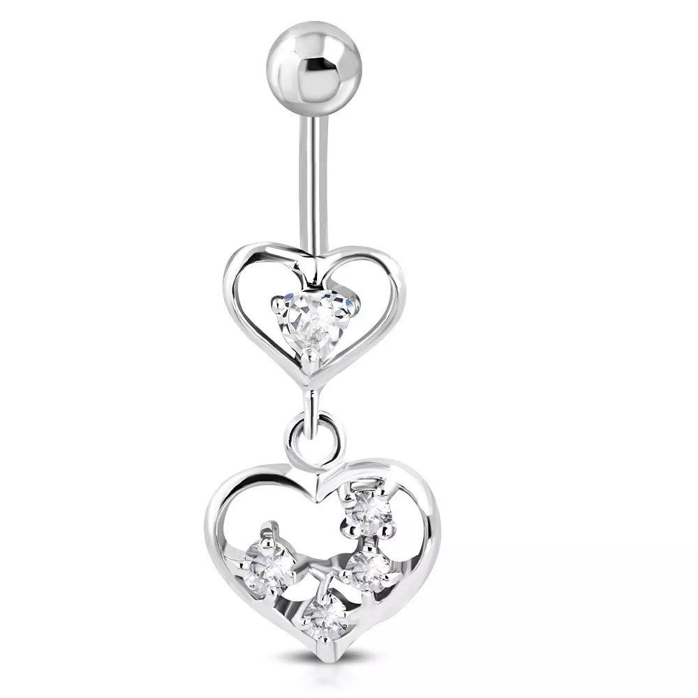 Stainless Steel CZ Open Heart Navel Belly Bar