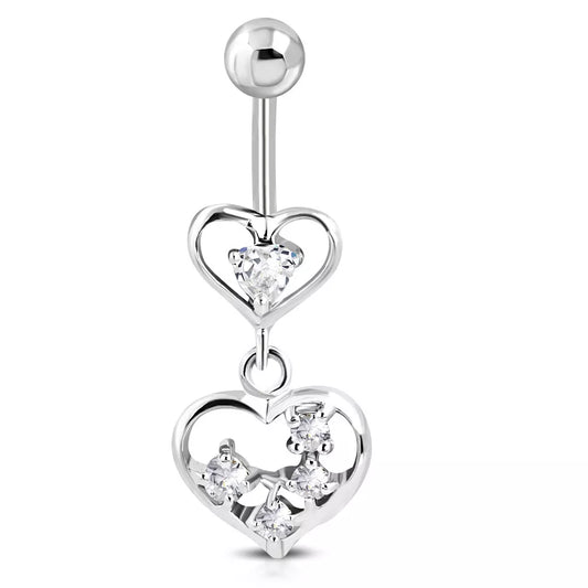 Stainless Steel CZ Open Heart Navel Belly Bar - Melchior Jewellery