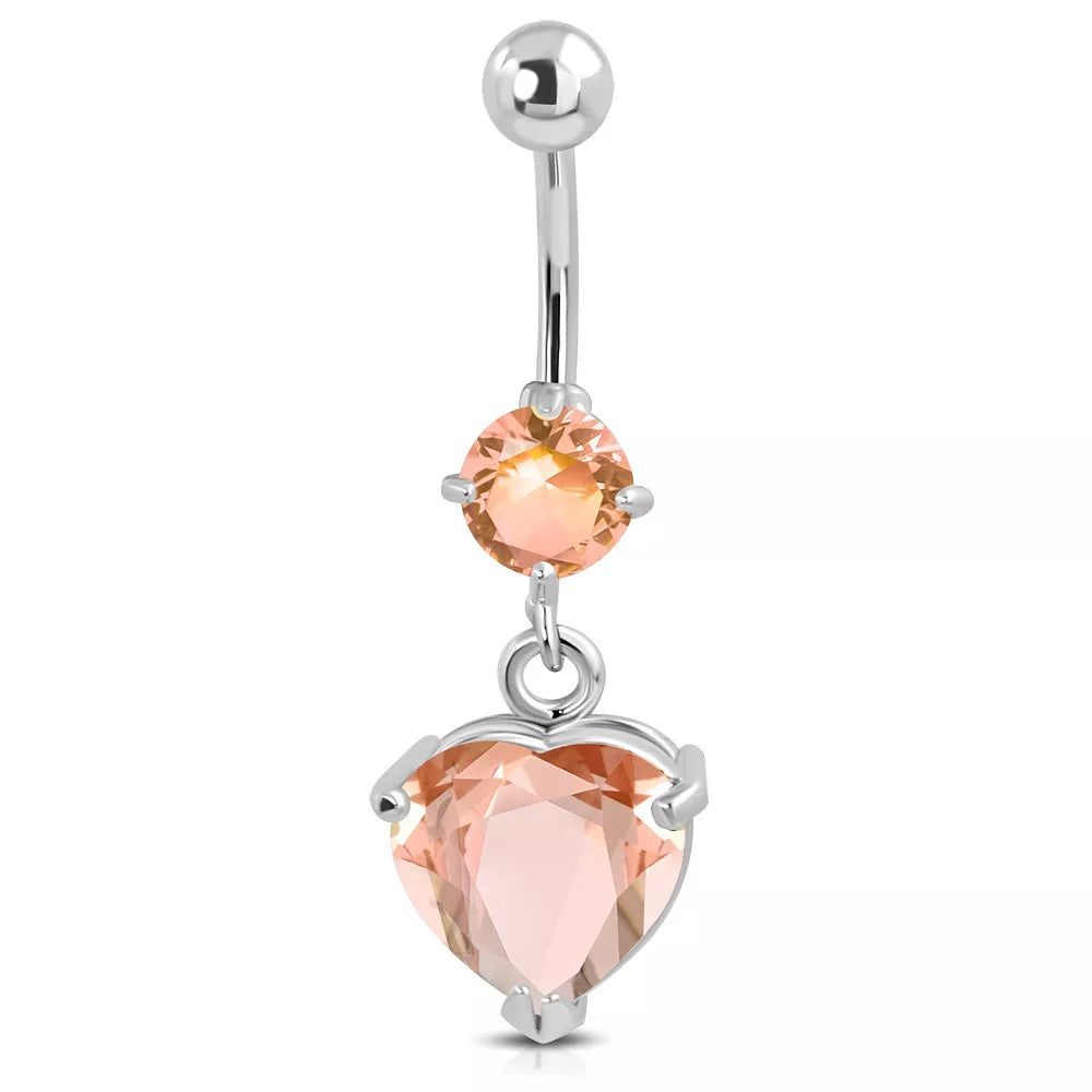 Stainless Steel CZ Love Heart Navel Belly Bar