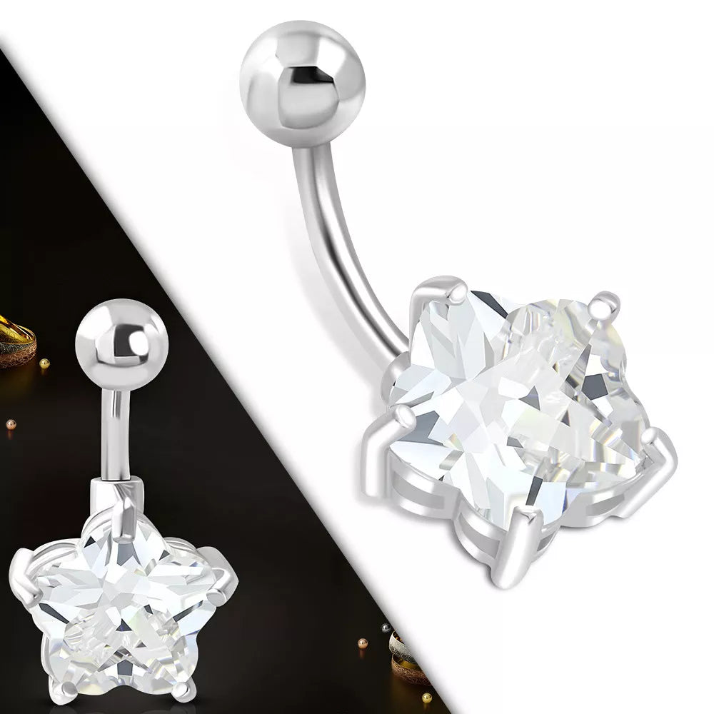 Stainless Steel Star Hinged Belly Button Navel Ring