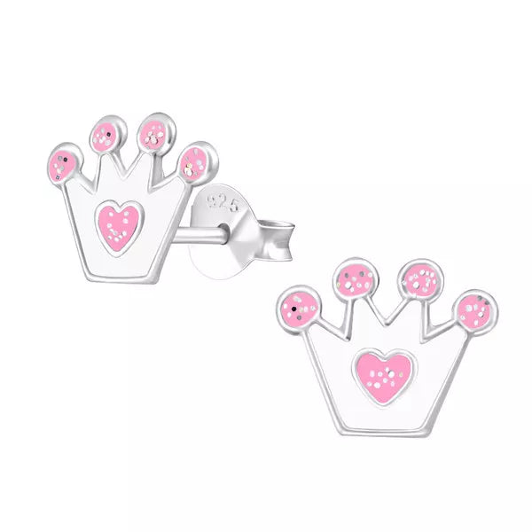 Children's Sterling Silver White "Sparkly Crown" Stud Earrings - Melchior Jewellery