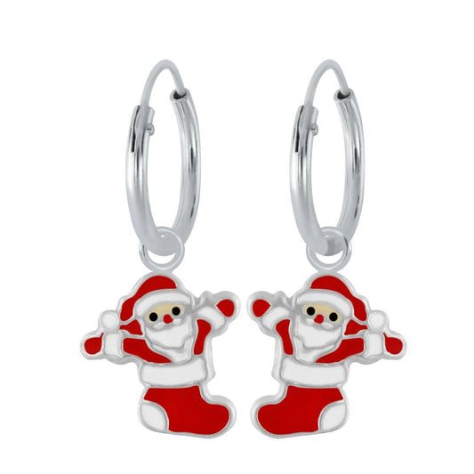 Children's Sterling Silver Santa Hoop Earrings - Melchior Jewellery
