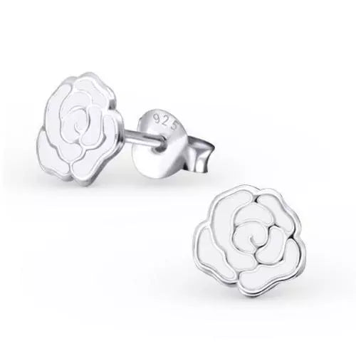 Sterling Silver Girls White Flower Stud Earrings - Melchior Jewellery