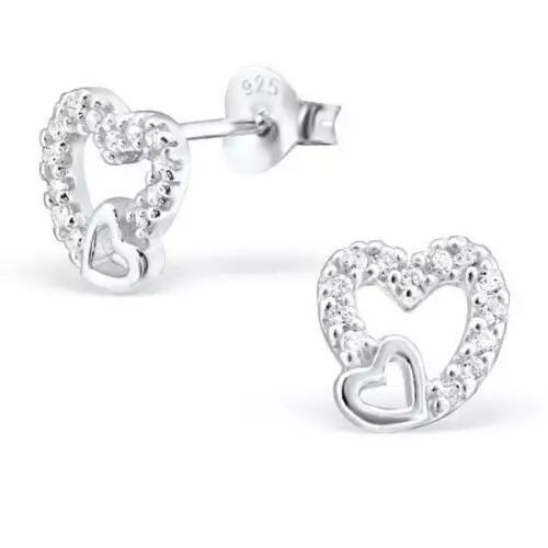 Sterling Silver Double Heart CZ Stud Earrings - Melchior Jewellery