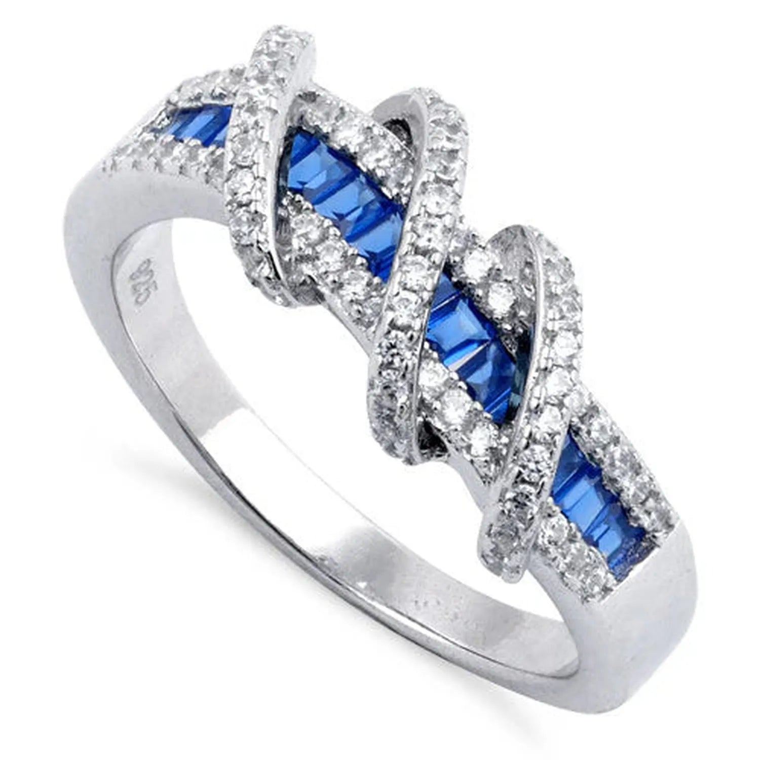 Sterling Silver Stunning Twisted Sapphire CZ Ring - Melchior Jewellery