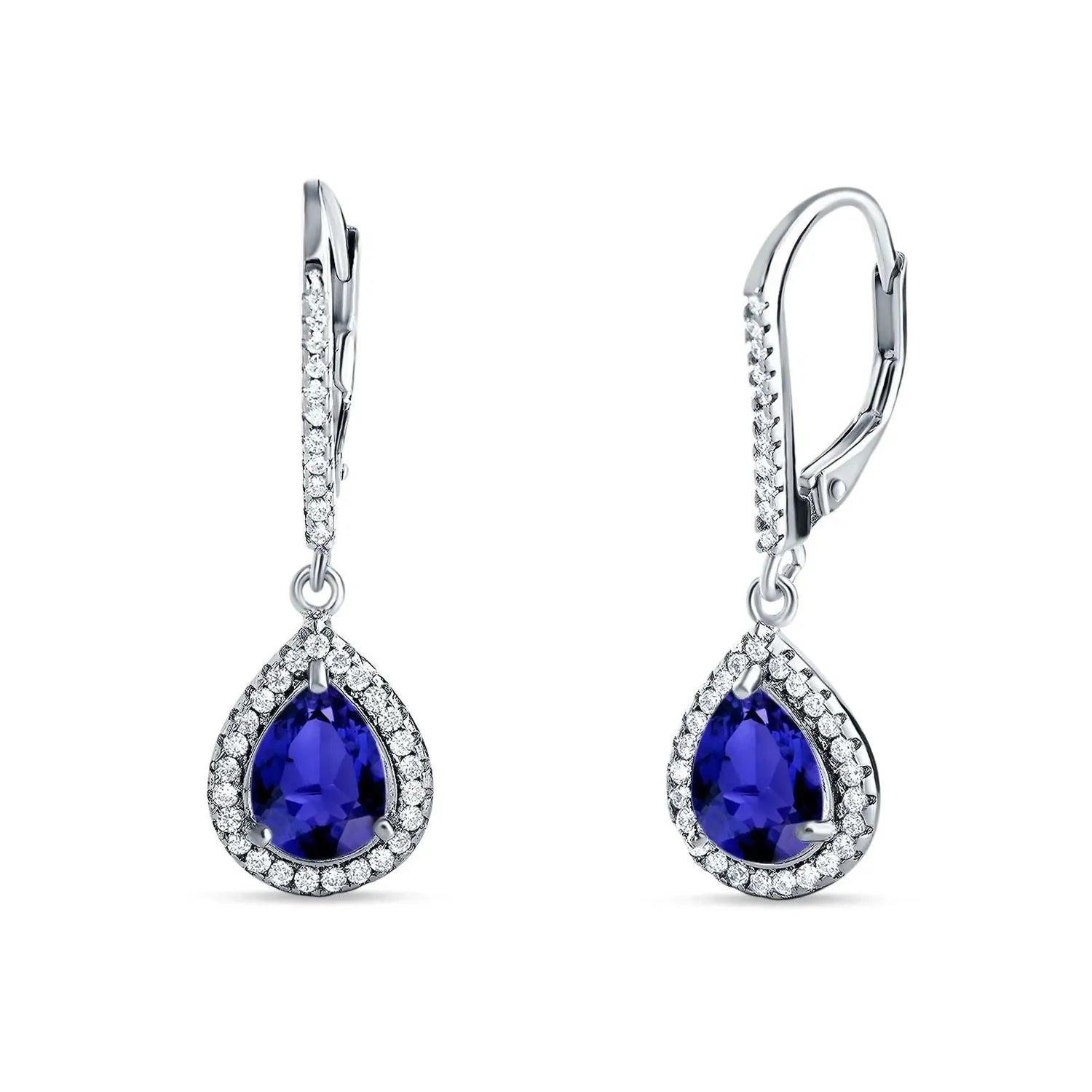 Melchior Jewellery sterling silver sapphire earrings with teardrop blue stones and surrounding crystals