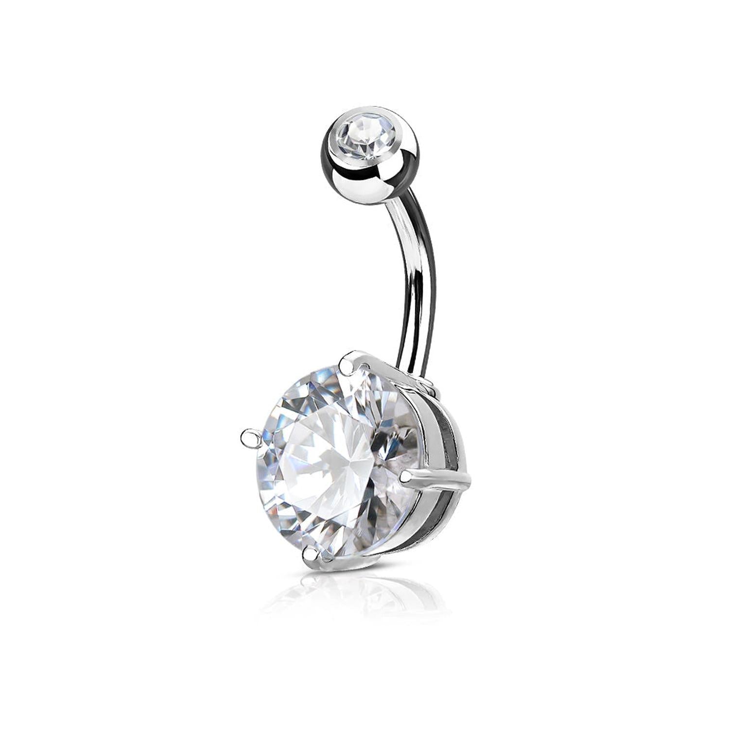 Melchior Jewellery sterling silver belly button piercing with large round clear stone and polished curved bar