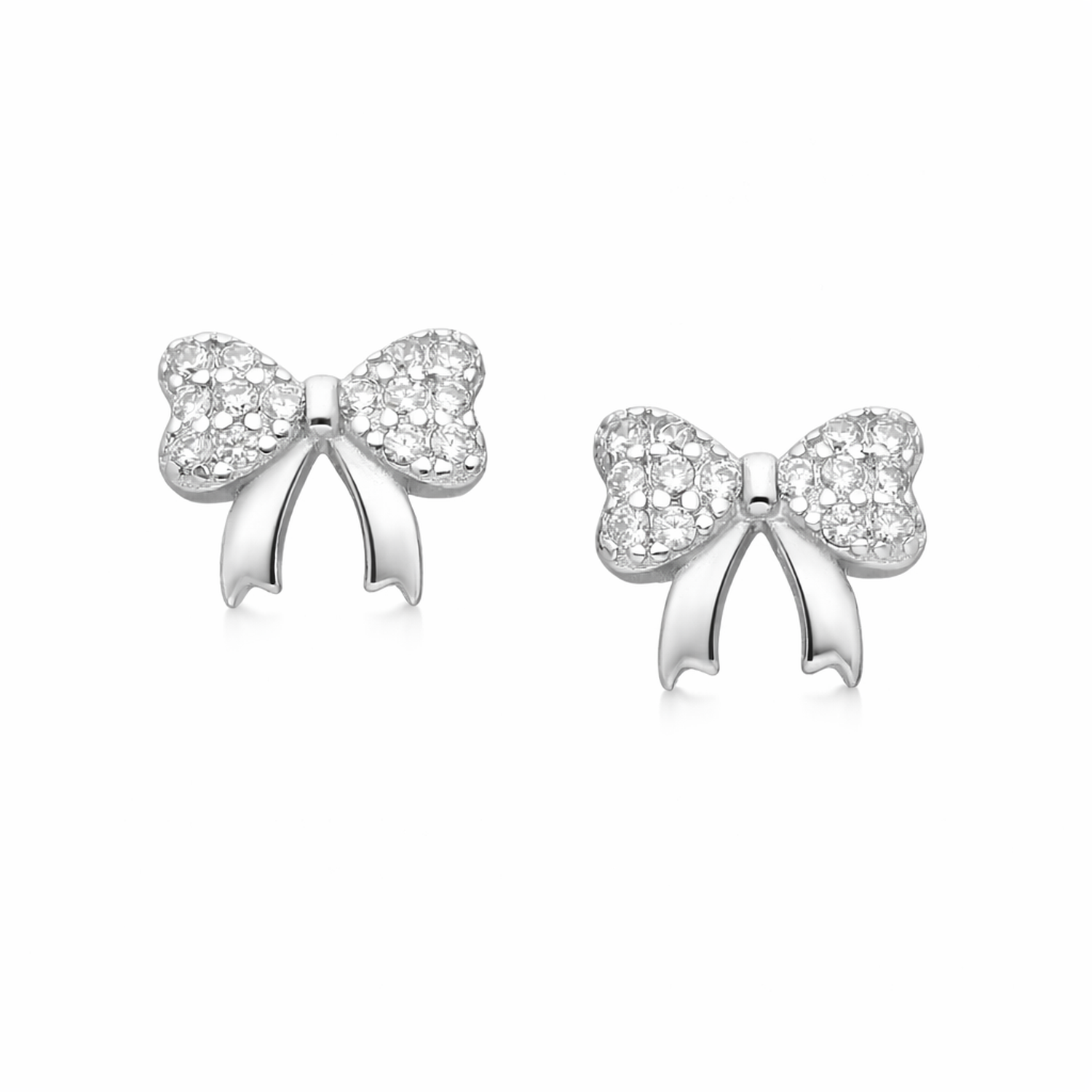 Melchior Jewellery sterling silver bow stud earrings with sparkling crystal detailing for women