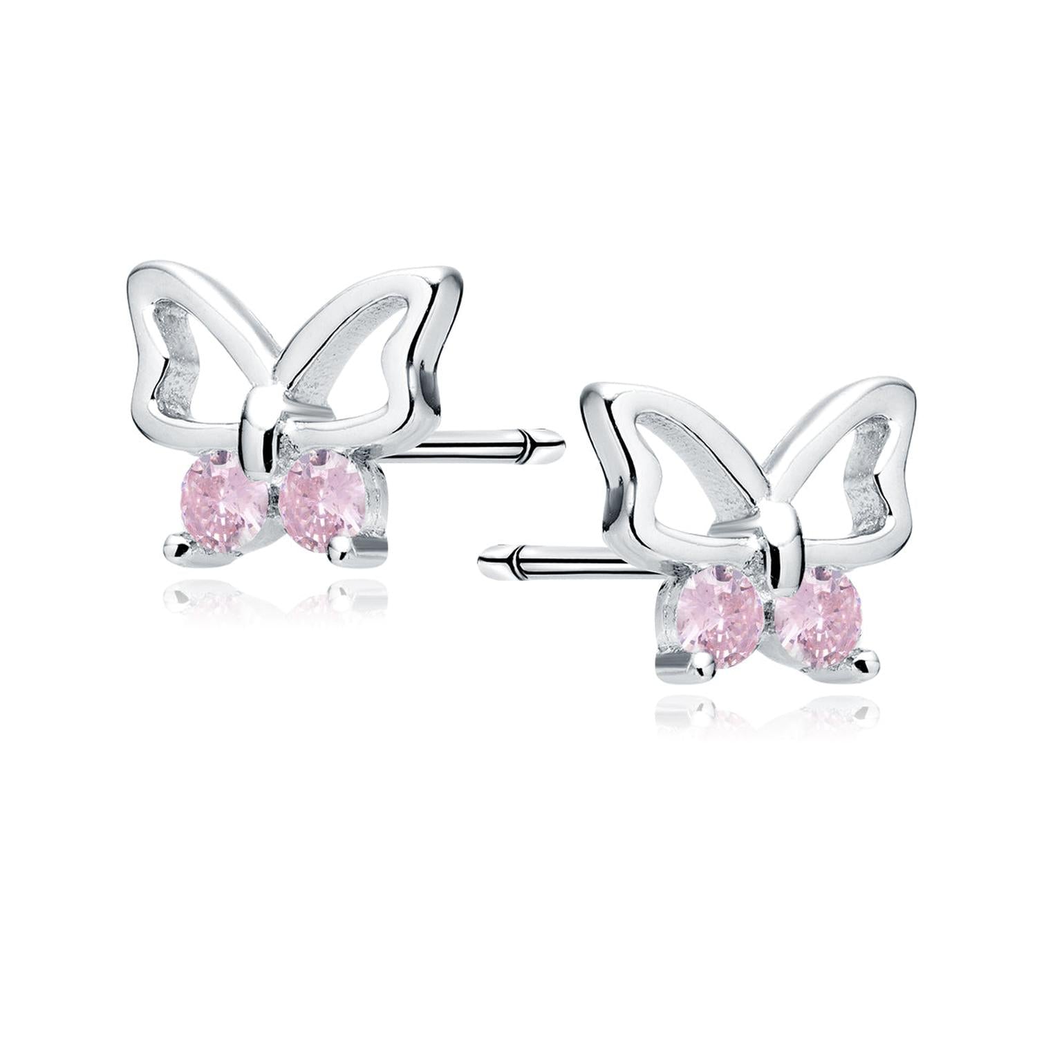 Sterling silver butterfly earrings with pink gemstones for women by Sentiell elegant jewellery