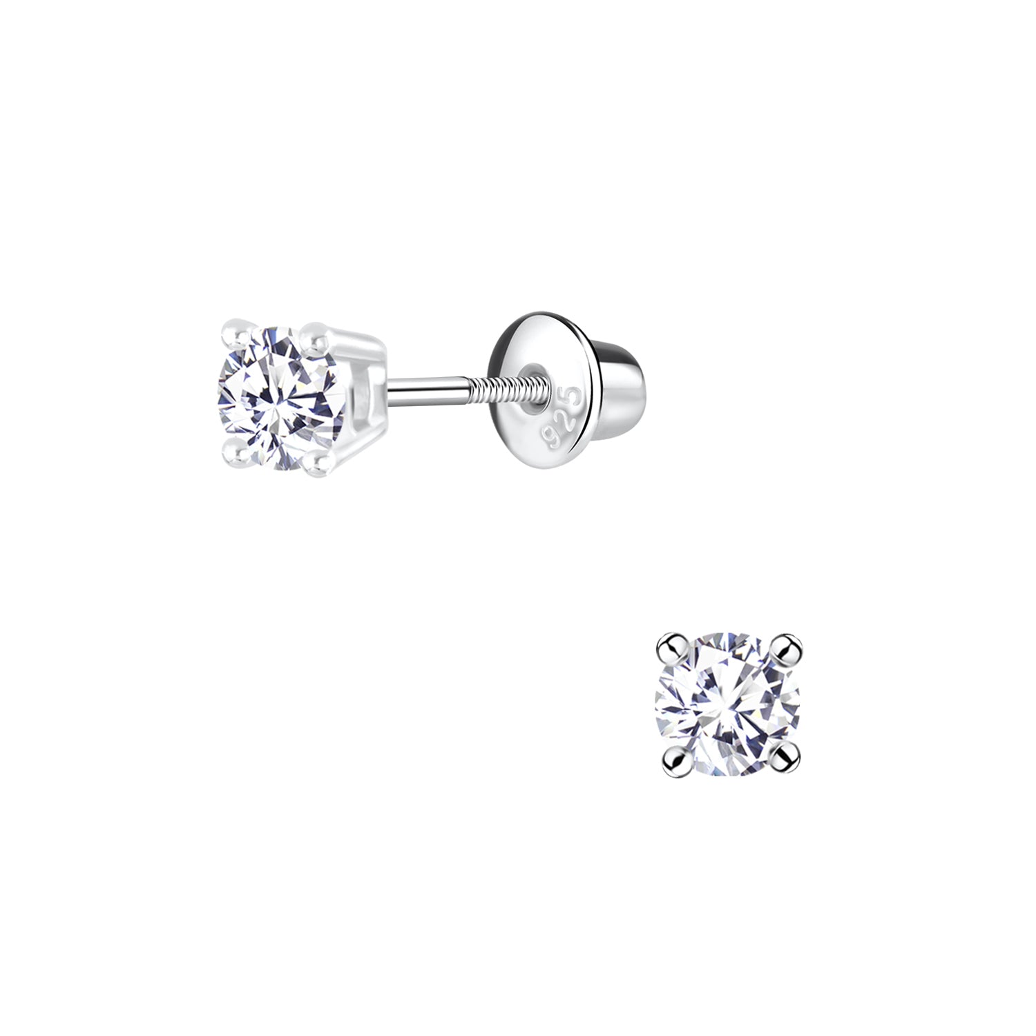 Sterling silver Cubic Zirconia Silver CZ Screw Back Earrings for children by Melchior Jewellery