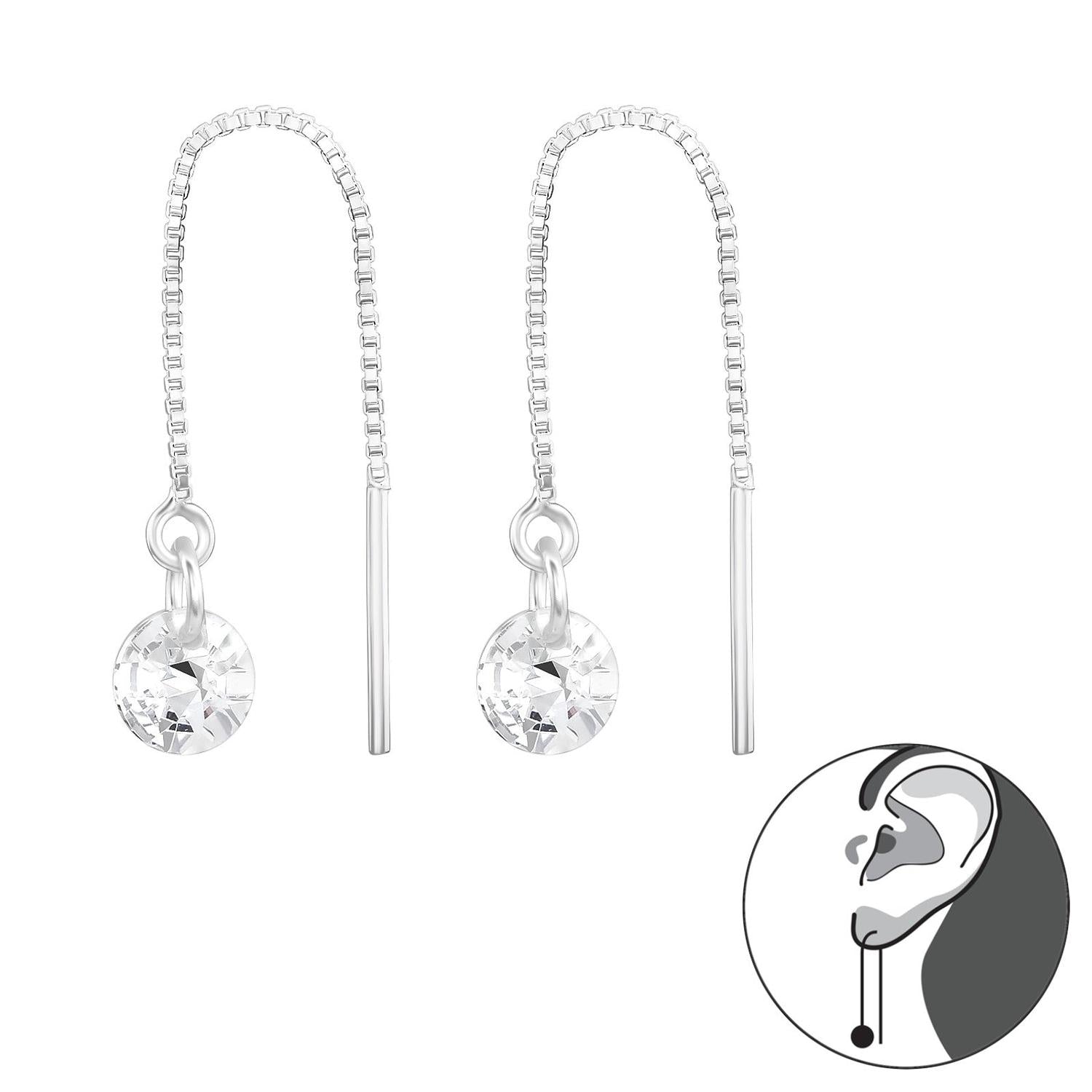 Melchior Jewellery sterling silver earrings with delicate chain and clear round crystal drop