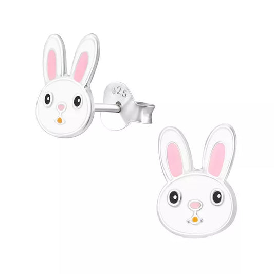 Melchior Jewellery Easter bunny stud earrings for kids in sterling silver with pink ear detail