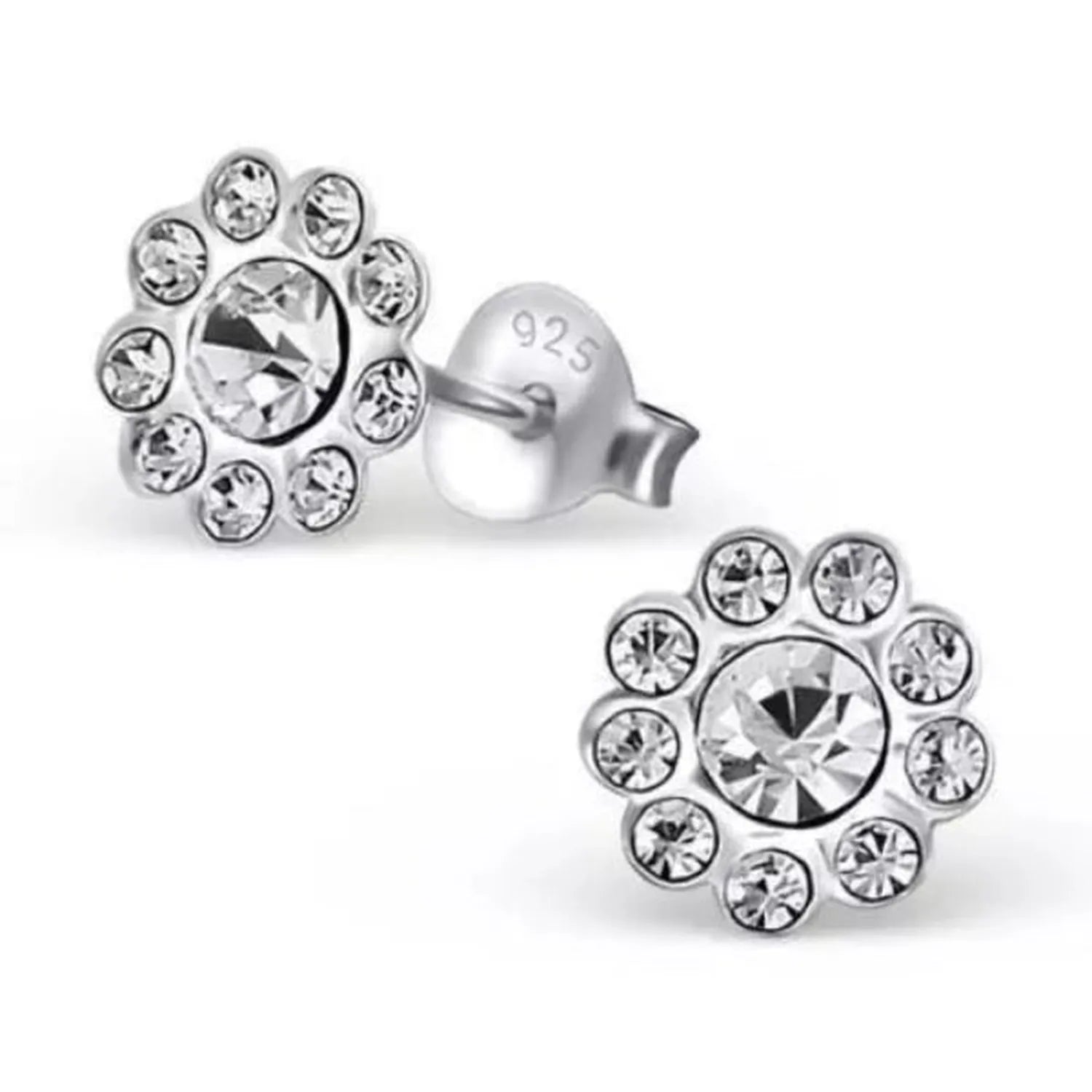 Melchior Jewellery womans sterling silver crystal flower stud earrings with clear crystals in floral design
