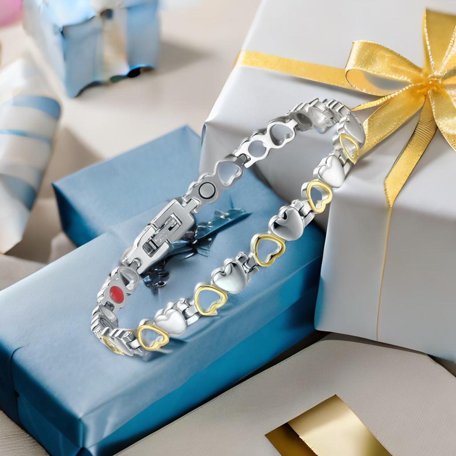 Womans Stainless Steel Heart Magnetic Bracelet - Melchior Jewellery