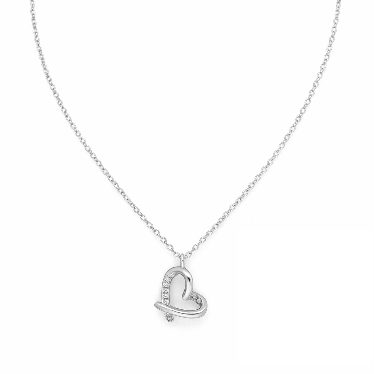 Melchior Jewellery heart necklace with simulated diamonds in silver with delicate chain for women