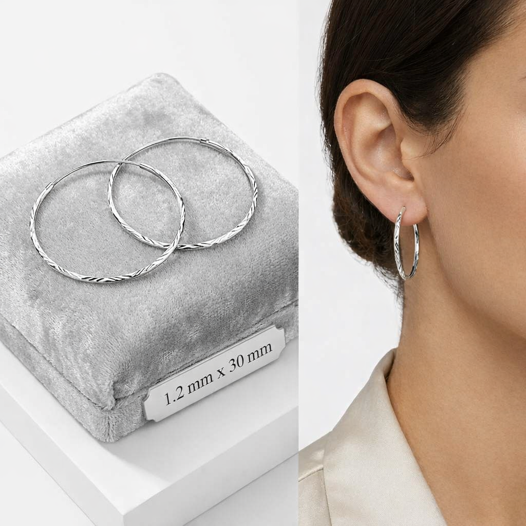 Sterling Silver 30mm Diamond Cut Hoop Earrings - Melchior Jewellery