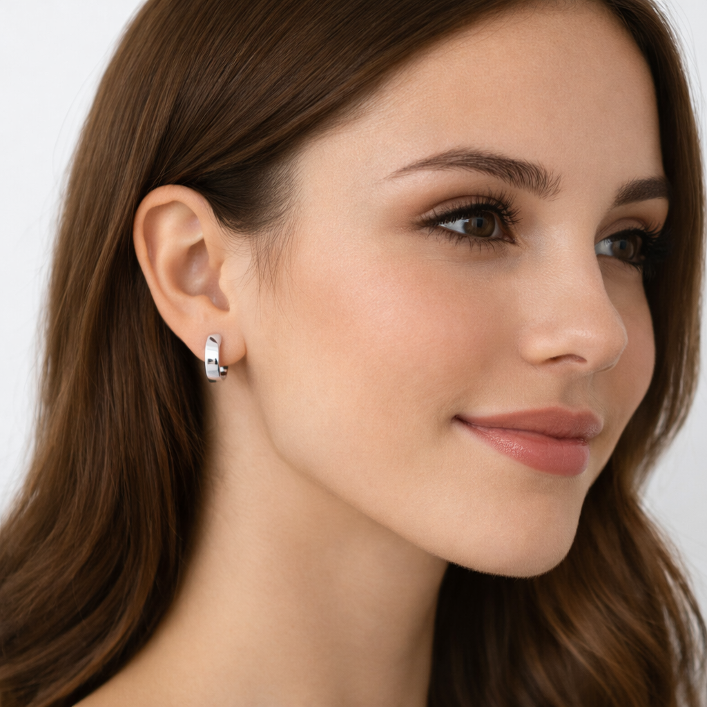 Small Sterling Silver Half Hoop Earrings 4 × 13 mm