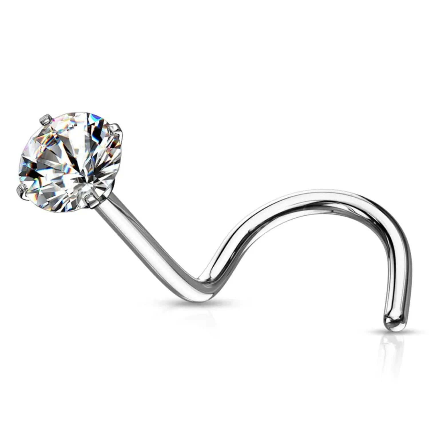 Melchior Jewellery prong set nose stud for piercing sterling silver curved post with clear round gem
