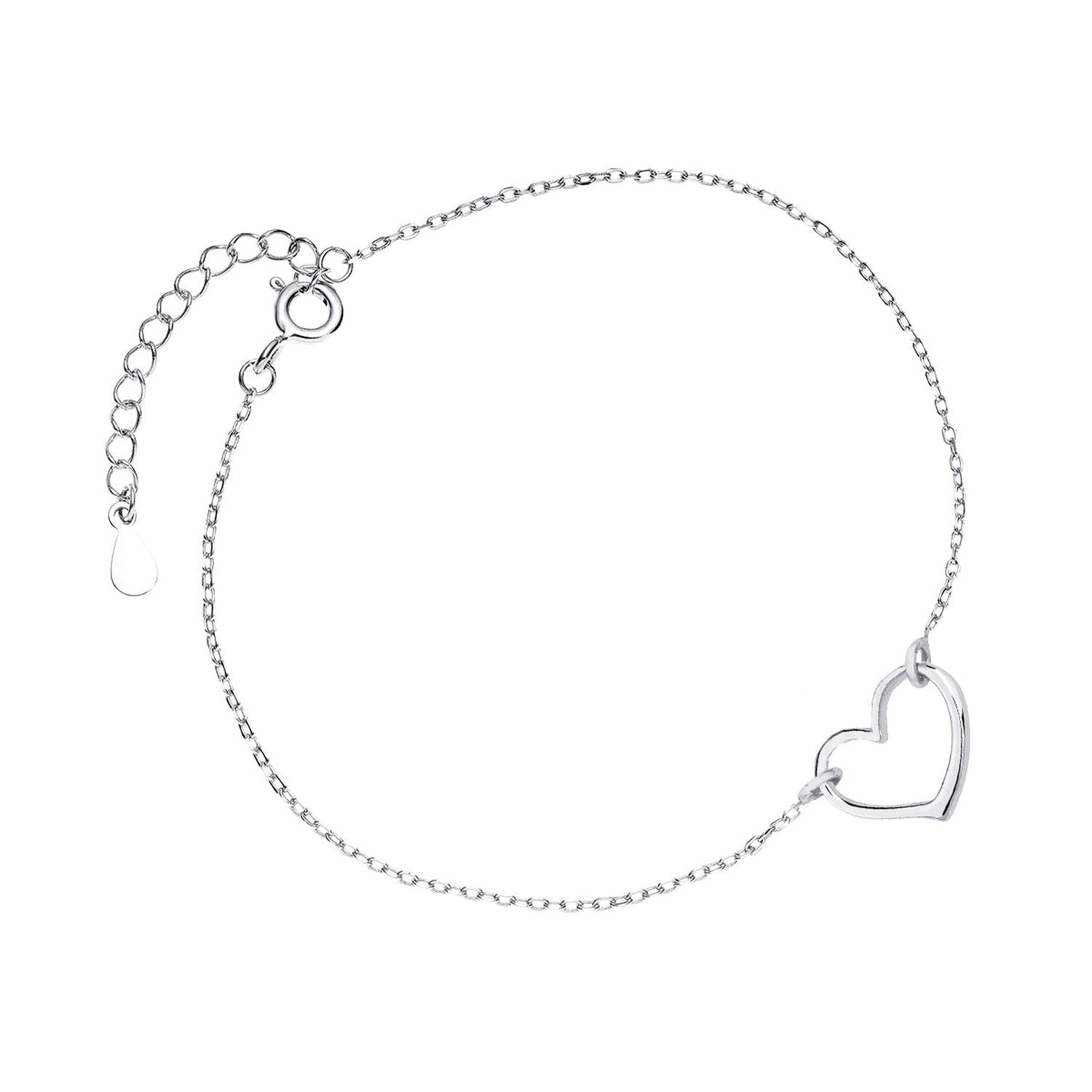 Sentiell sterling silver Open Heart Bracelet for women with delicate chain and heart charm