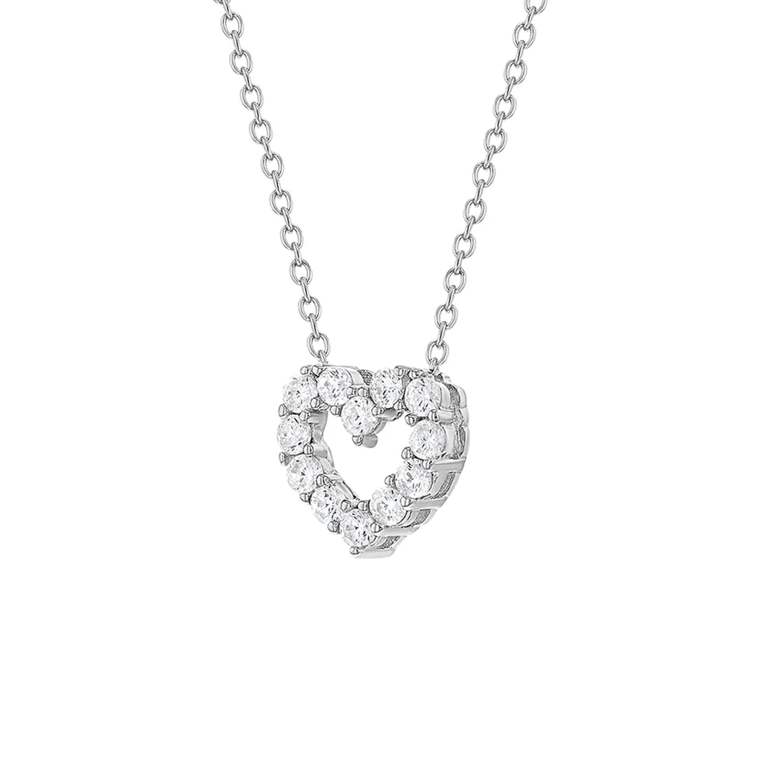 silver open heart kids girls necklace with chain and clear gemstone detail from In Season Jewellery