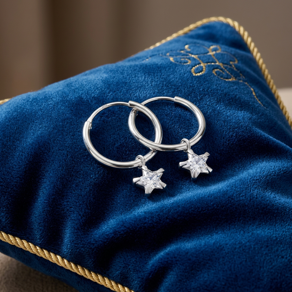 925 Sterling Silver CZ Star Hoop Earrings for Women - Melchior Jewellery