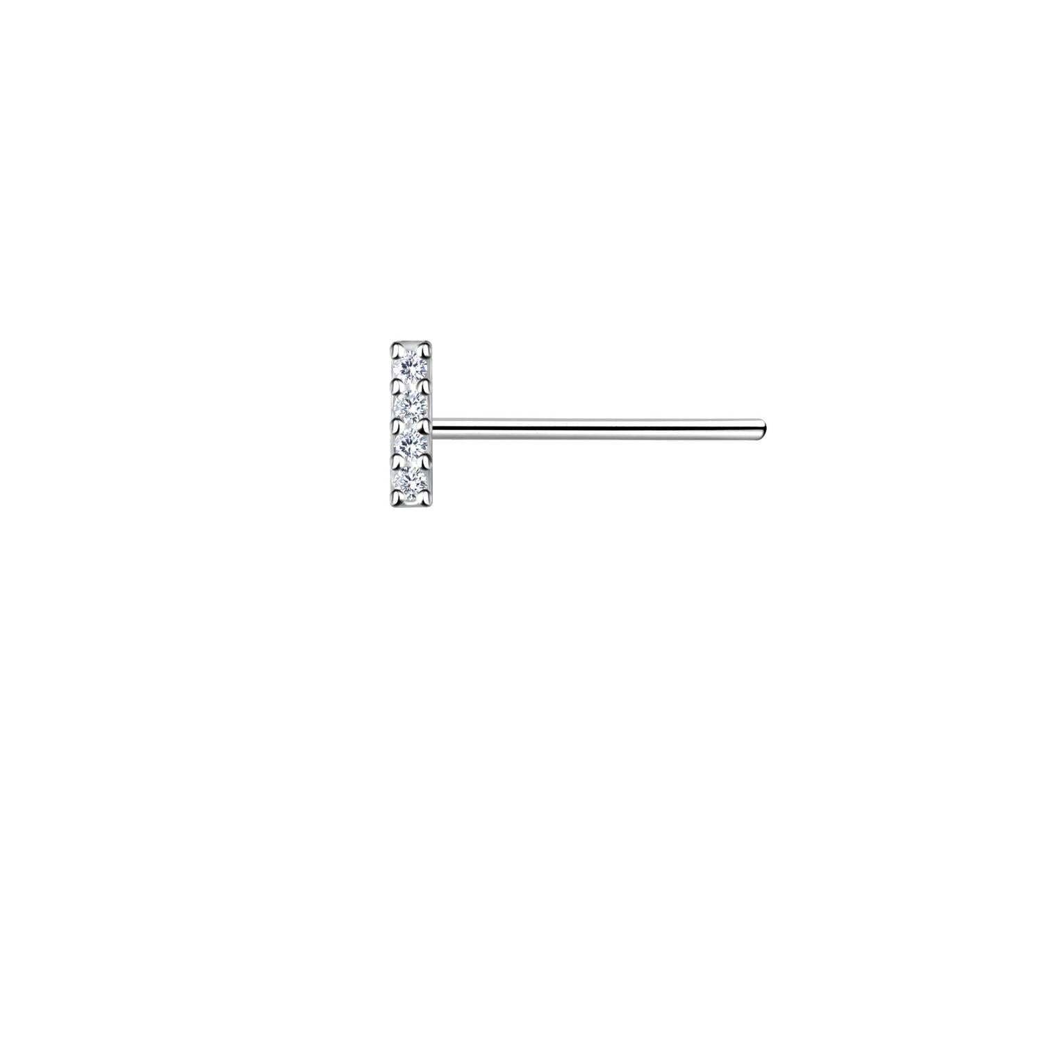Melchior Jewellery sterling silver CZ Bar Straight Nose Stud with clear cubic zirconia stones
