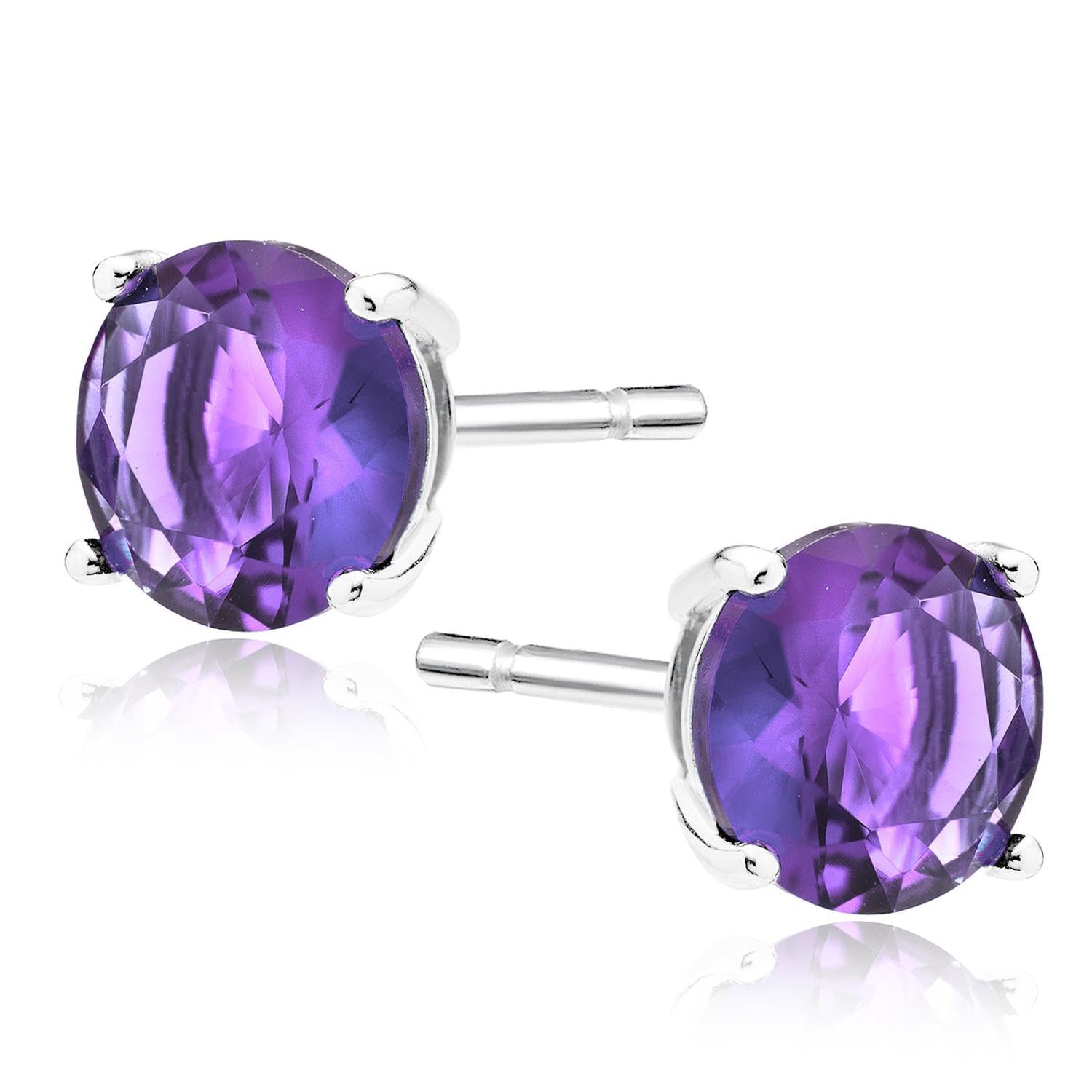 Sentiell silver violet CZ round stud earrings in sterling silver with violet cubic zirconia for women