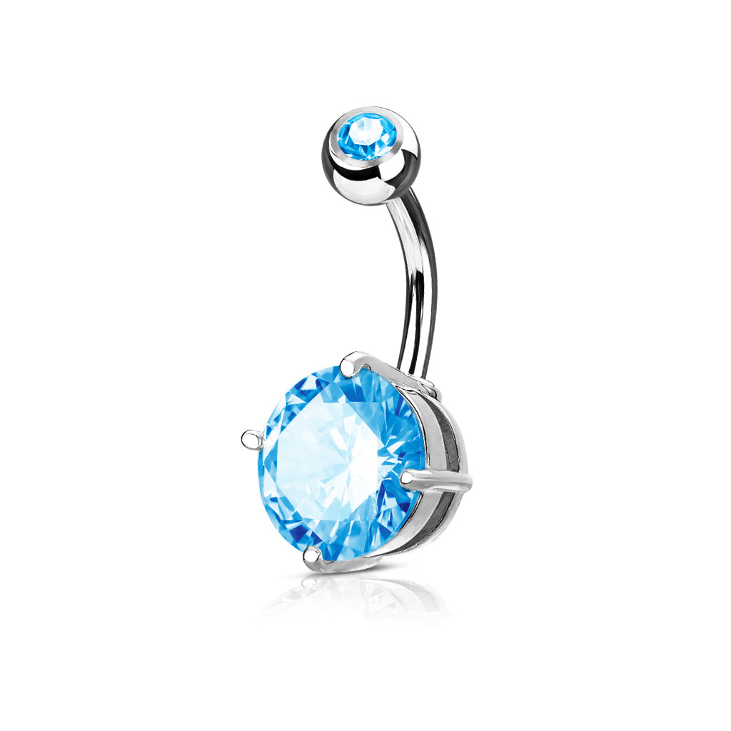 Melchior Jewellery sterling silver belly button piercing with large sky blue round crystal in prong setting