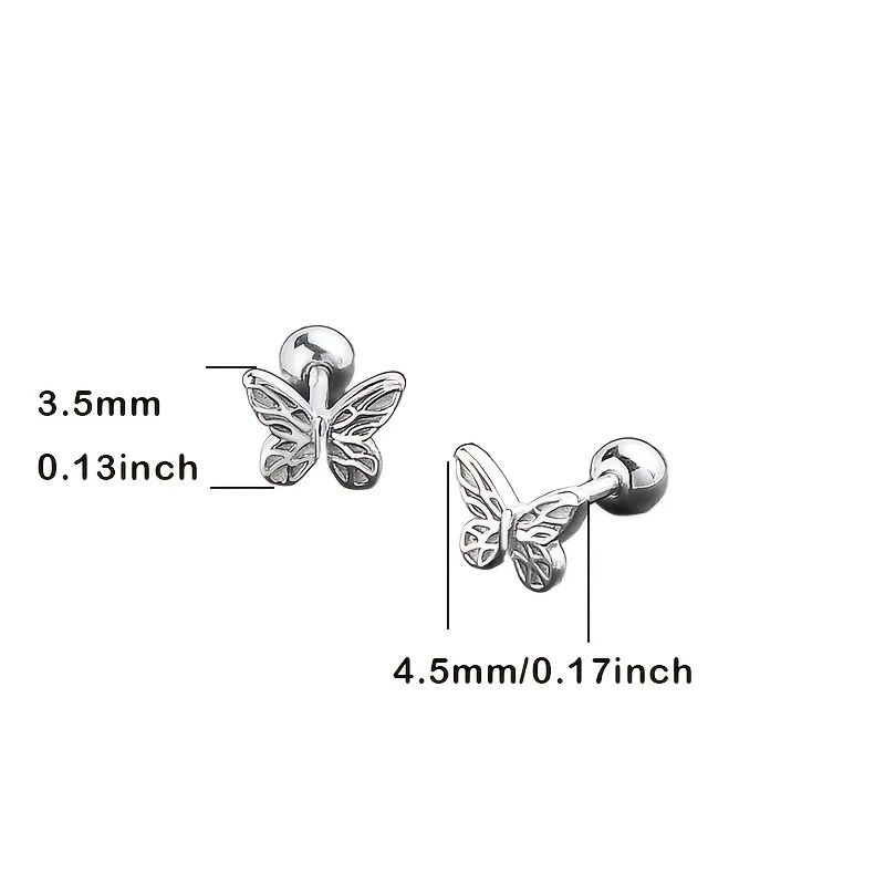 Melchior Jewellery small butterfly screw back earrings for children in silver with size details
